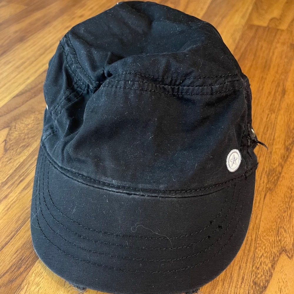 Converse Military Cadet Hat Unisex OSFA Distressed Vintage Canvas Black Cap